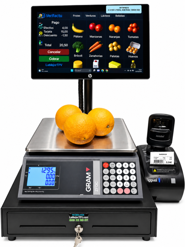 Pack TPV táctil Doble Marca HP i3 con Balanza GRAM