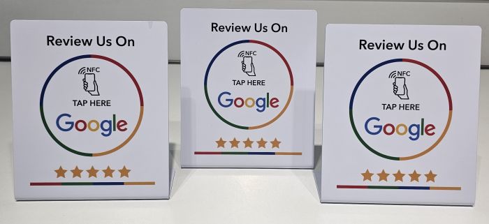 Tarjeta de mesa NFC para Reseñas de Google