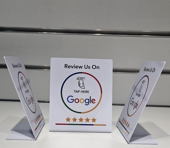 Tarjeta de mesa NFC para Reseñas de Google