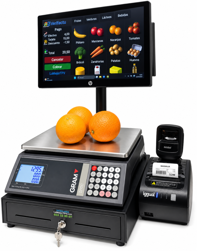 Pack TPV táctil Doble Marca HP i3 con Balanza GRAM