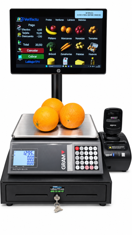 Pack TPV táctil Doble Marca HP i3 con Balanza GRAM