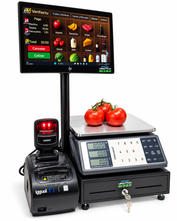 Pack TPV táctil Doble de HP i5 con Bascula Premier Equipo con Software de gestión con lic. Permanente VeriFactu y Soporte de Video Gratis mas telefonico y remoto 1mes