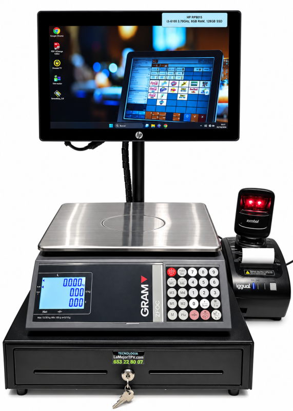 Pack TPV táctil Doble Marca HP i3 con Balanza GRAM