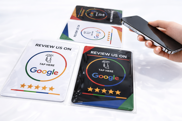 Tarjeta de mesa NFC para Reseñas de Google (negra)