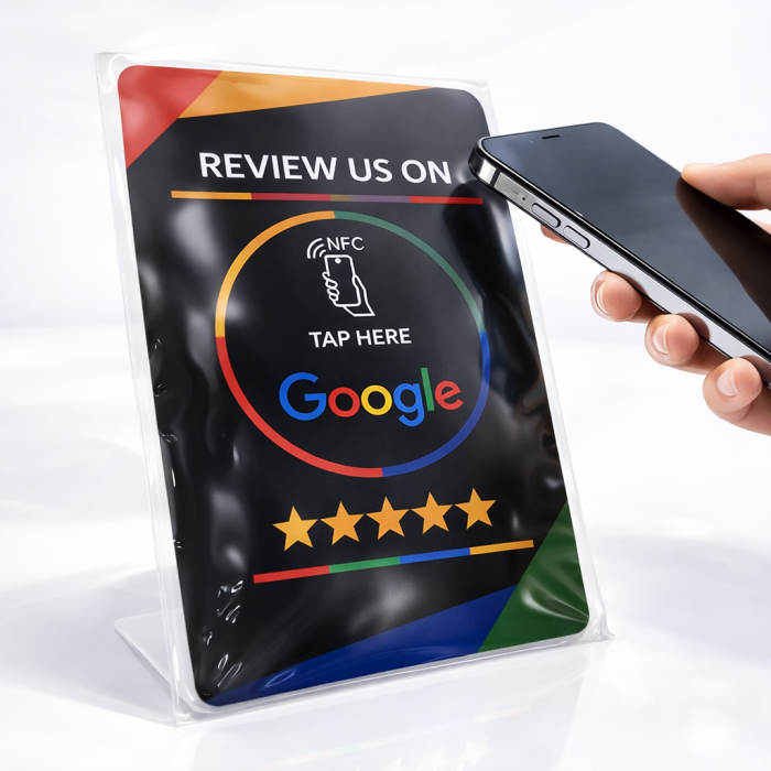 Tarjeta de mesa NFC para Reseñas de Google (negra)